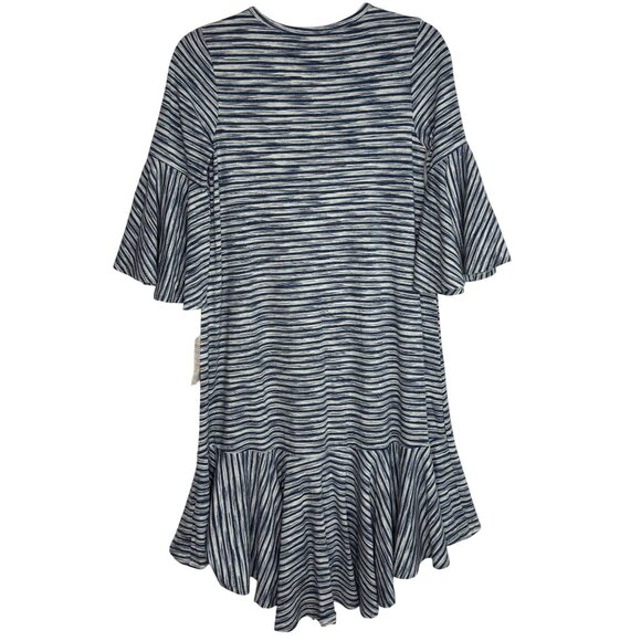 NWT Lularoe Maurine Blue Striped Ruffled Swing Dress Bell Sleeves Sz XS Oversize - Picture 7 of 9